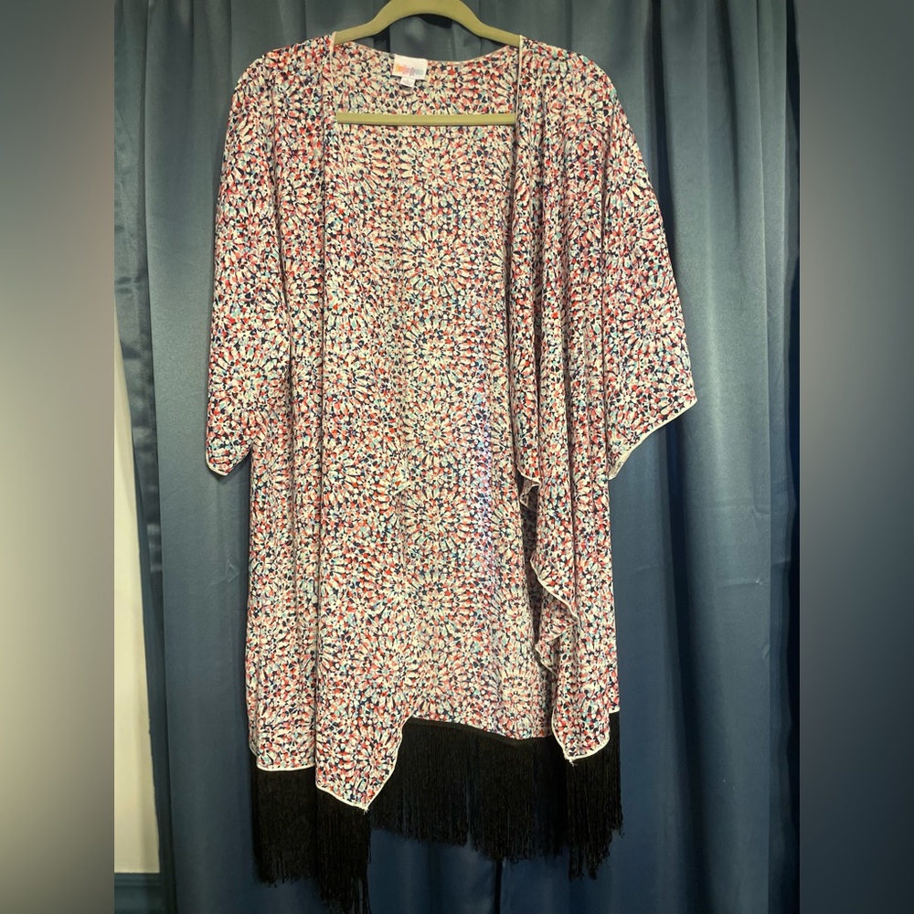LULAROE LLR-SWT0011-1) SIZE LARGE WOMENS  KIMONO OVERLAY CARDIGAN